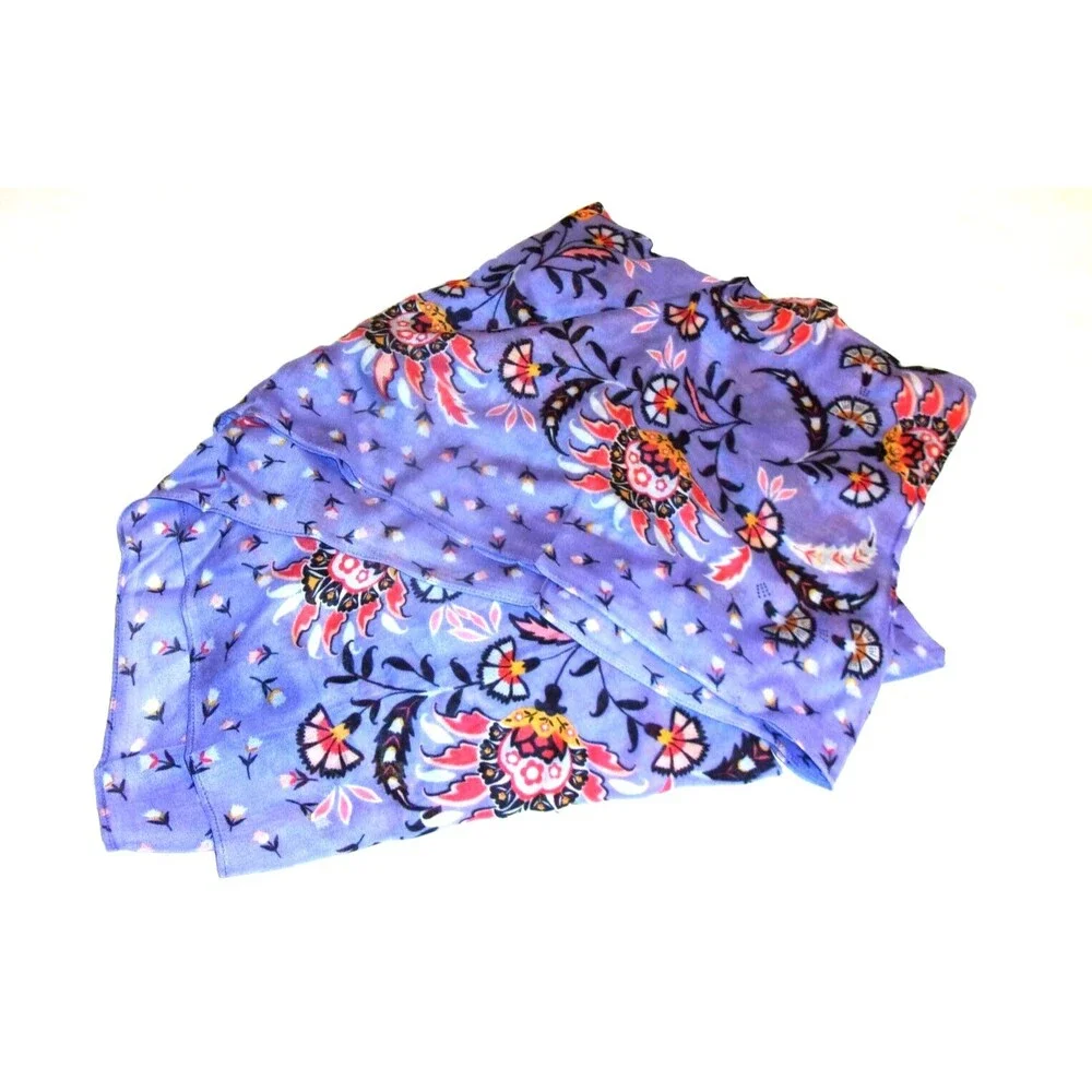 Vera Bradley Mural Garden Fringe Long Scarf 100% Rayon Purple Orange New - Picture 5 of 7